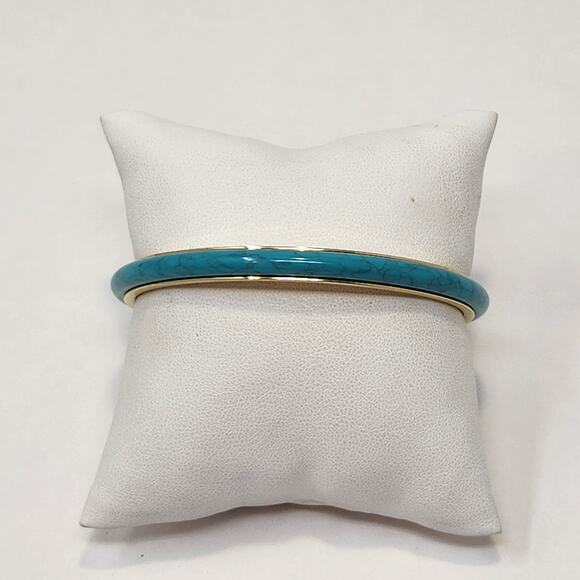 Michael Kors Faux Turquoise Gold Tone Thin Bangle Bracelet Designer Jewelry - Picture 1 of 5